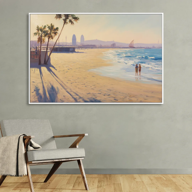 Barceloneta Beach Vibes Living Room - White Canvas Wall Art