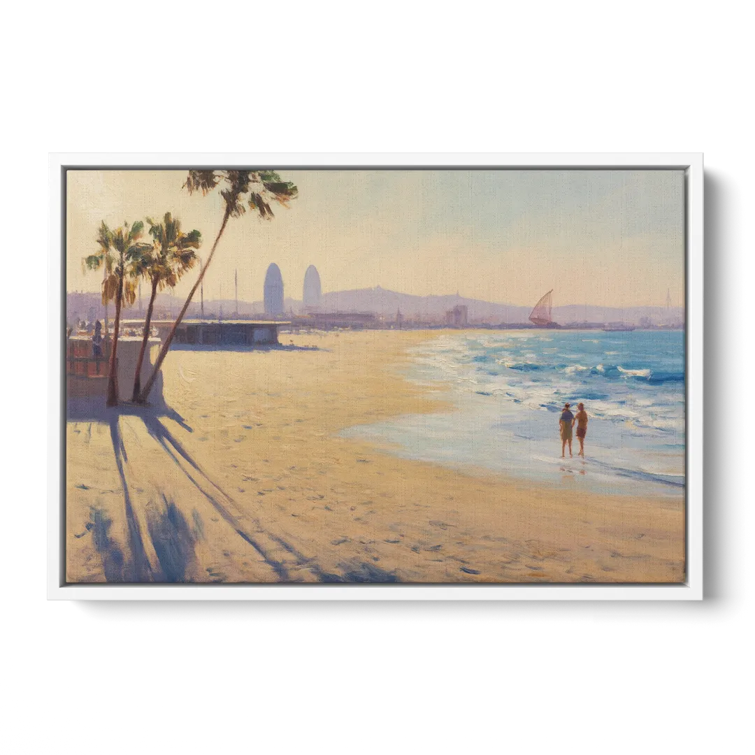 Barceloneta Beach Vibes Front - White Canvas Wall Art