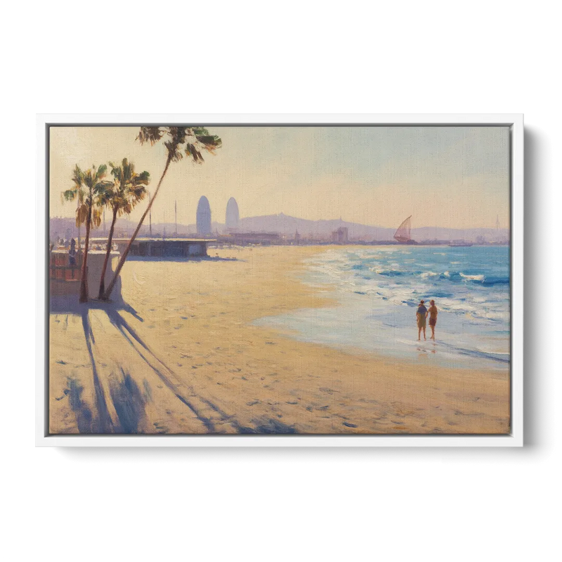 Barceloneta Beach Vibes Front - White Canvas Wall Art