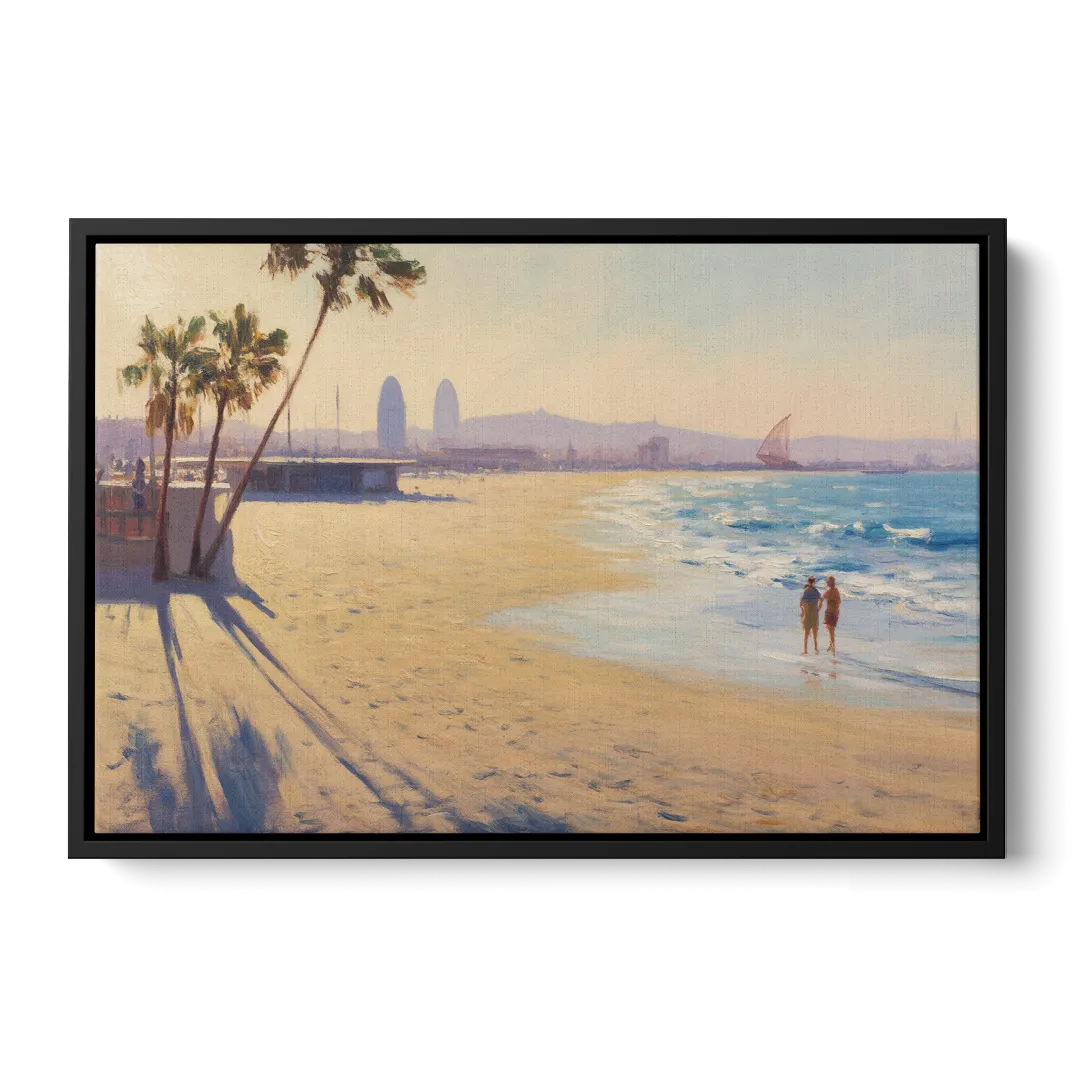 Barceloneta Beach Vibes Front - Black Canvas Wall Art