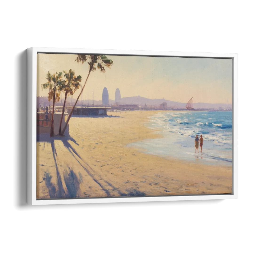 Barceloneta Beach Vibes Side - White Canvas Wall Art