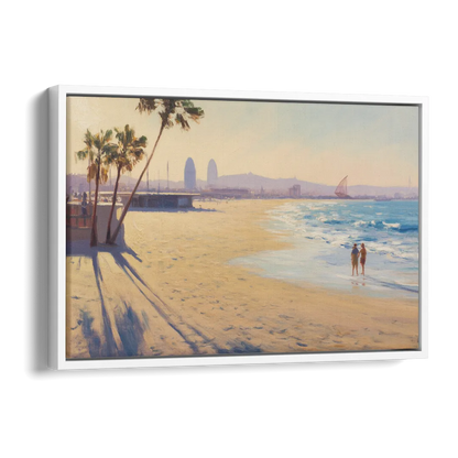 Barceloneta Beach Vibes Side - White Canvas Wall Art