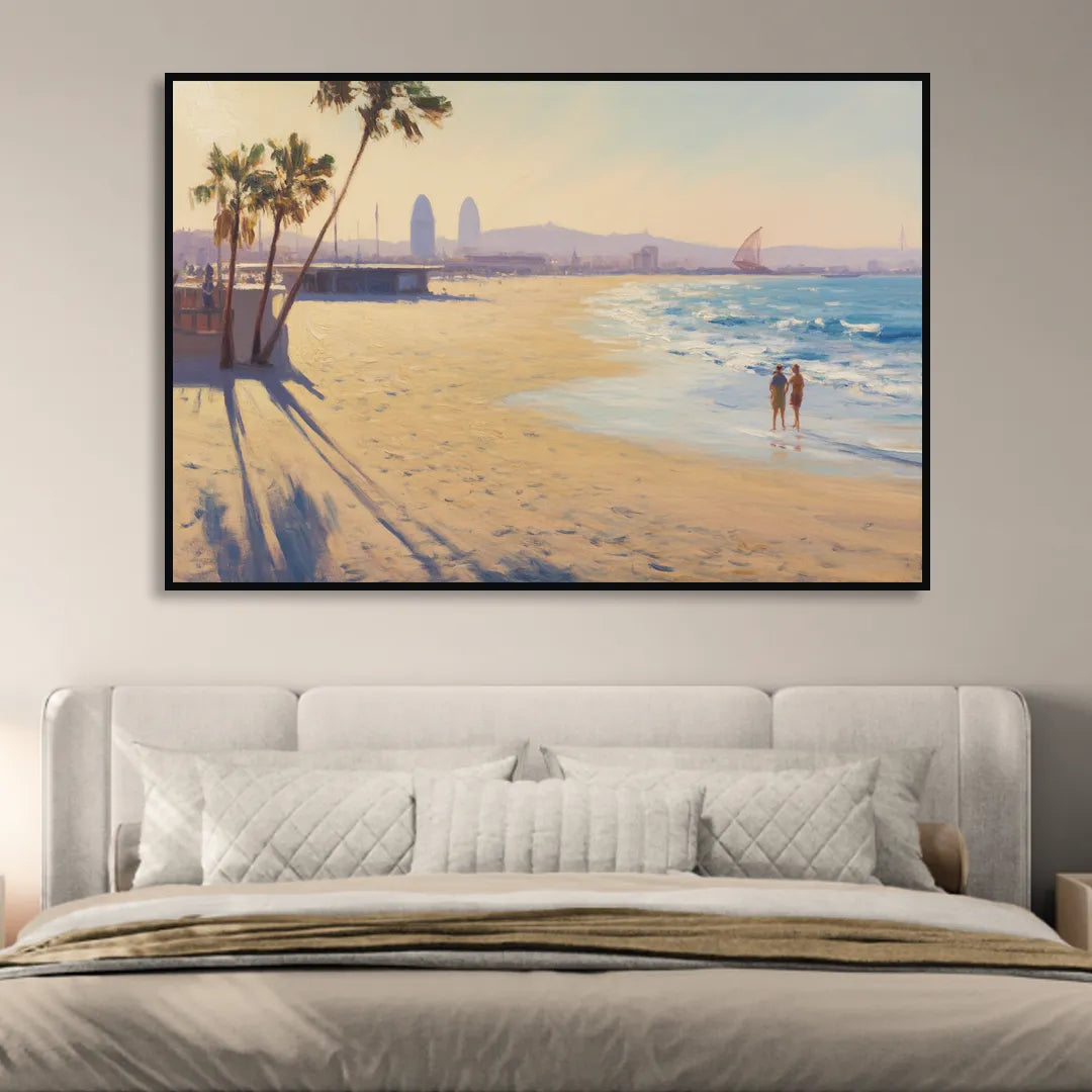Barceloneta Beach Vibes Living Room - Black Canvas Wall Art