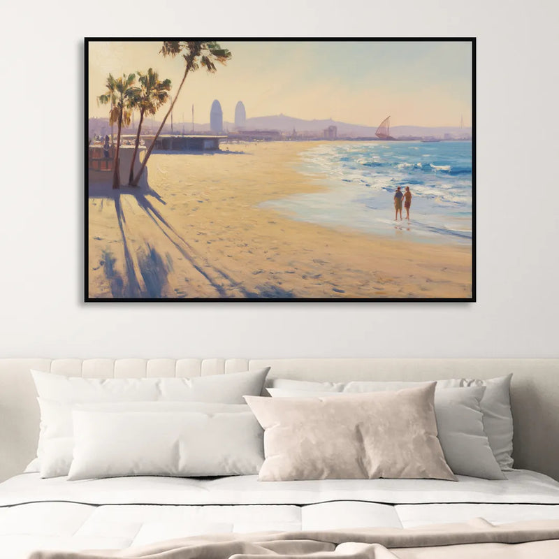 Barceloneta Beach Vibes Sitting Room - Black Canvas Wall Art
