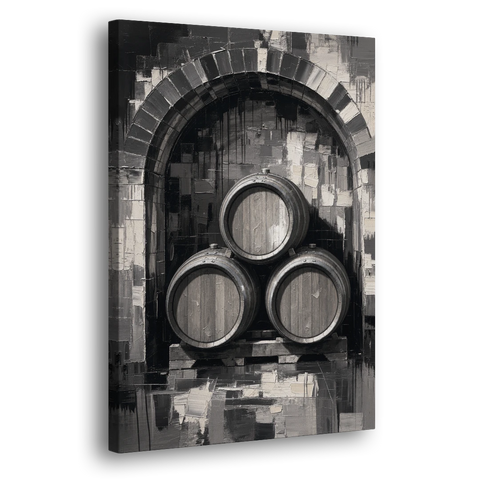 Basement Bar Wall Art of Three Oak Barrels - Canvas Wall Art - Side