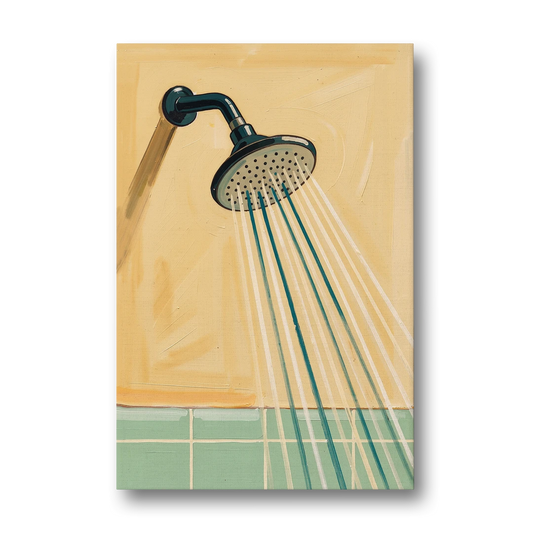 Bathroom Acrylic Painting of a Vintage Shower Head - Canvas Wall Art - Front