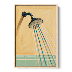 Bathroom Acrylic Painting of a Vintage Shower Head - Oak Framed Canvas Wall Art - Front