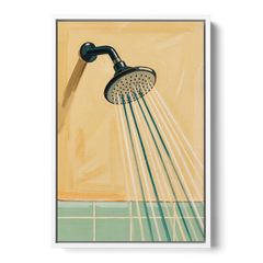 Bathroom Acrylic Painting of a Vintage Shower Head - White Framed Canvas Wall Art - Front