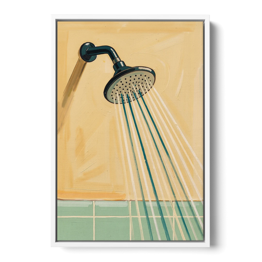 Bathroom Acrylic Painting of a Vintage Shower Head - White Framed Canvas Wall Art - Front