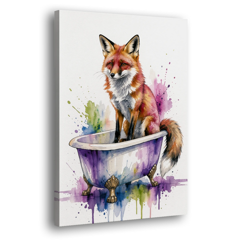 Bathroom Animal Wall Art Fox in a Dry Tub - Canvas Wall Art - Side