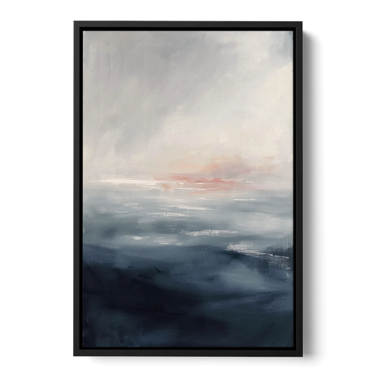 Bathroom Paintings Blush Dawn Over a Misty Sea - Black Framed Canvas Wall Art - Front