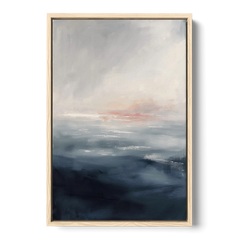 Bathroom Paintings Blush Dawn Over a Misty Sea - Oak Framed Canvas Wall Art - Front