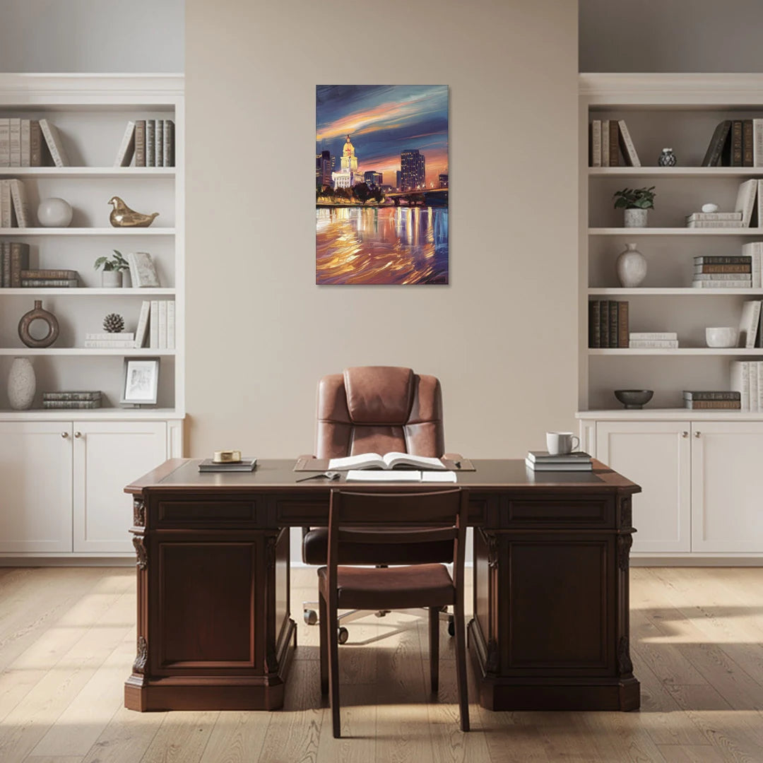 Baton Rouge Cityscape Twilight - Canvas Wall Art - Office - 24x36