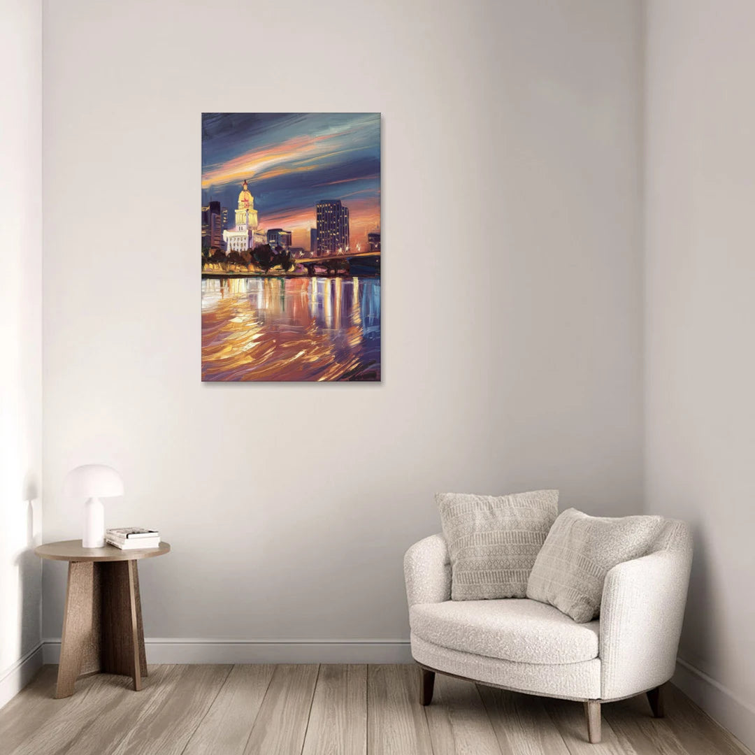 Baton Rouge Cityscape Twilight - Canvas Wall Art - Sofa - 24x36