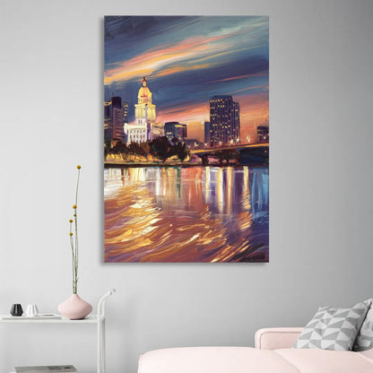 Baton Rouge Cityscape Twilight Living Room - Canvas Wall Art