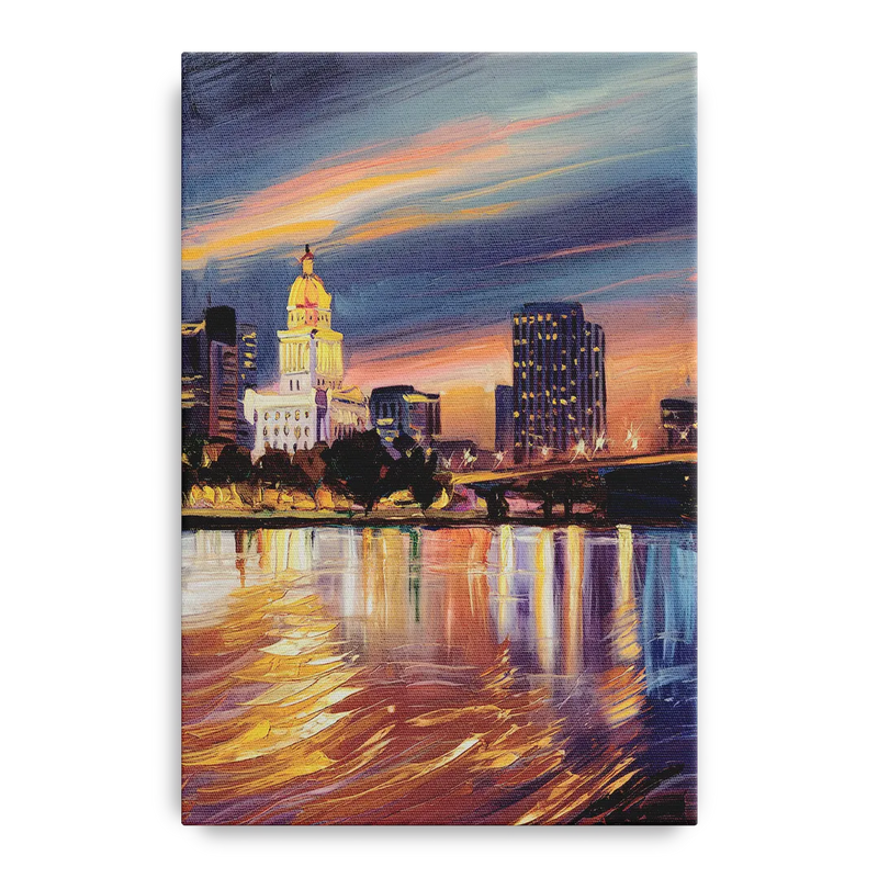 Baton Rouge Cityscape Twilight Front - Canvas Wall Art
