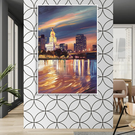 Baton Rouge Cityscape Twilight Living Room - White Canvas Wall Art