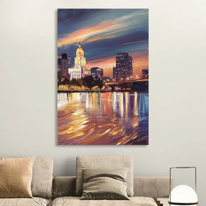 Baton Rouge Cityscape Twilight Sitting Room - Canvas Wall Art