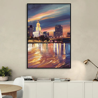 Baton Rouge Cityscape Twilight Sitting Room - Black Canvas Wall Art