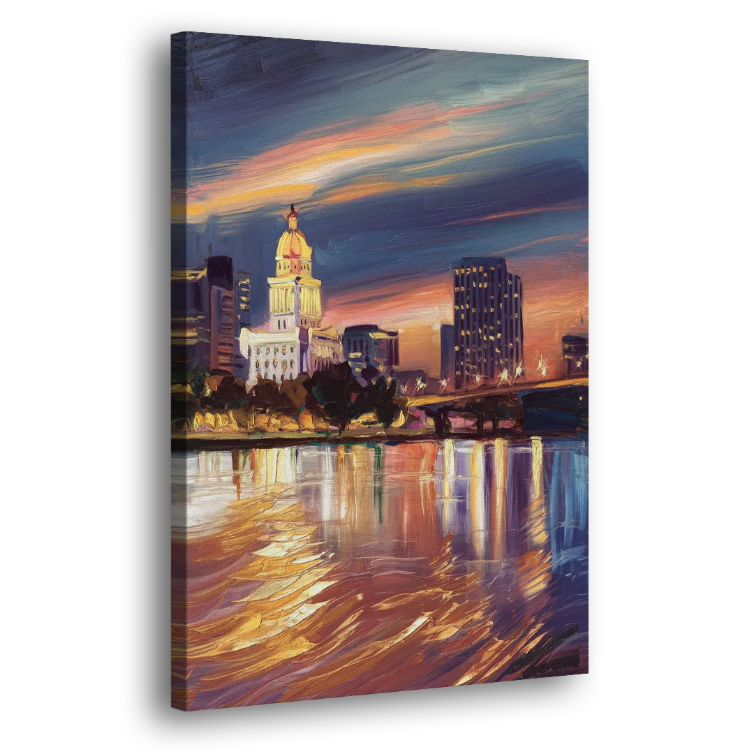 Baton Rouge Cityscape Twilight Side - Canvas Wall Art