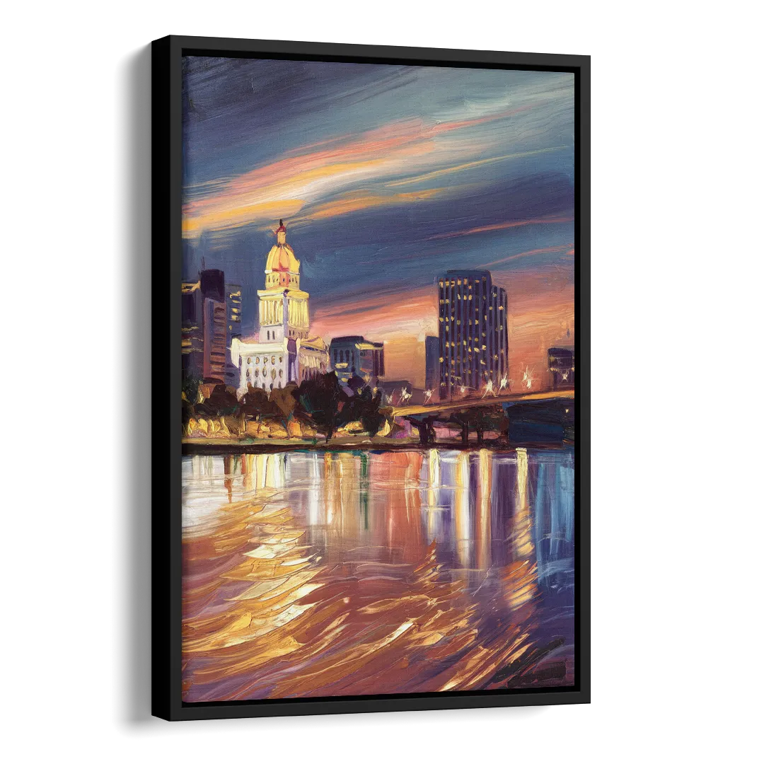 Baton Rouge Cityscape Twilight Side - Black Canvas Wall Art