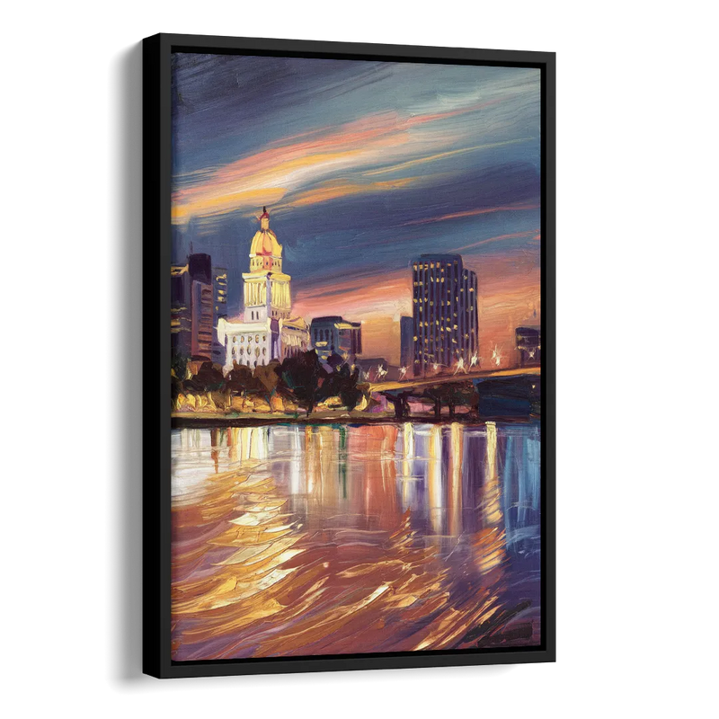 Baton Rouge Cityscape Twilight Side - Black Canvas Wall Art