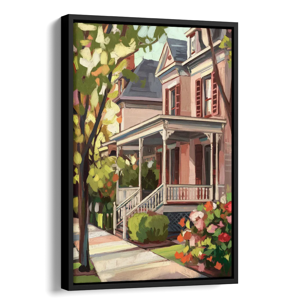 Baton Rouge Garden District Charm Side - Black Canvas Wall Art