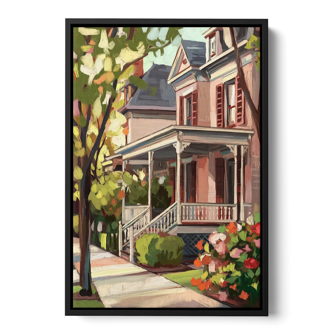Baton Rouge Garden District Charm Front - Black Canvas Wall Art