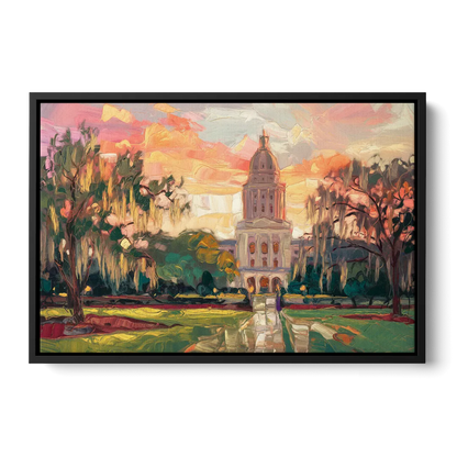 Baton Rouge Louisiana State Capitol Front - Black Canvas Wall Art