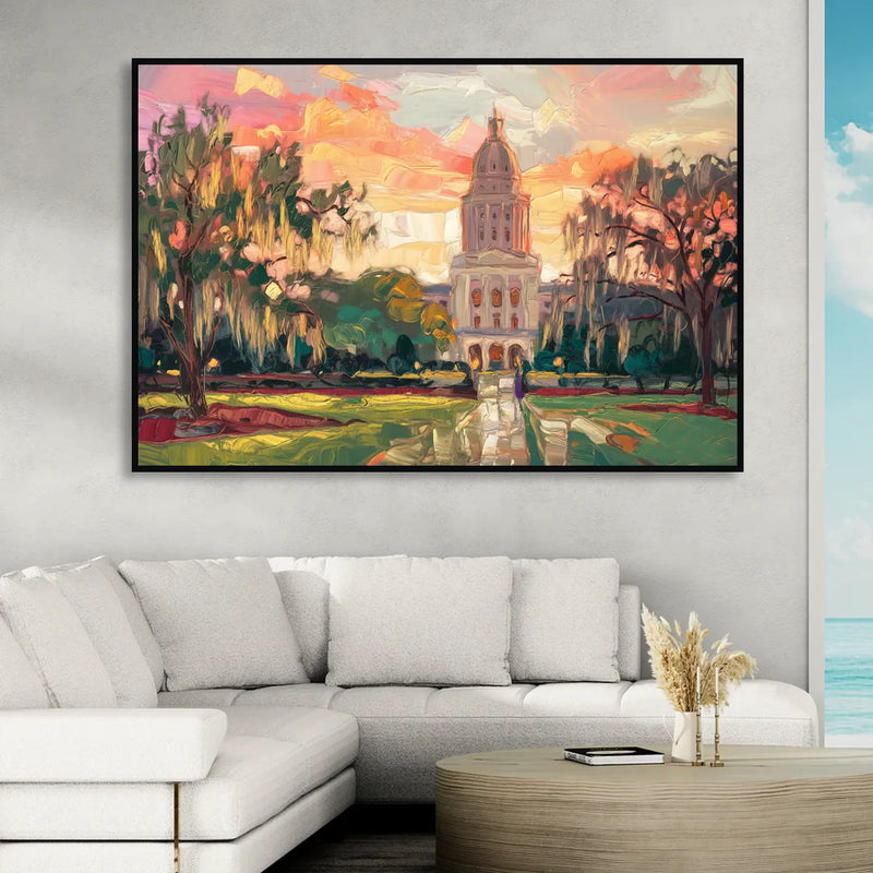 Baton Rouge Louisiana State Capitol Living Room - Black Canvas Wall Art