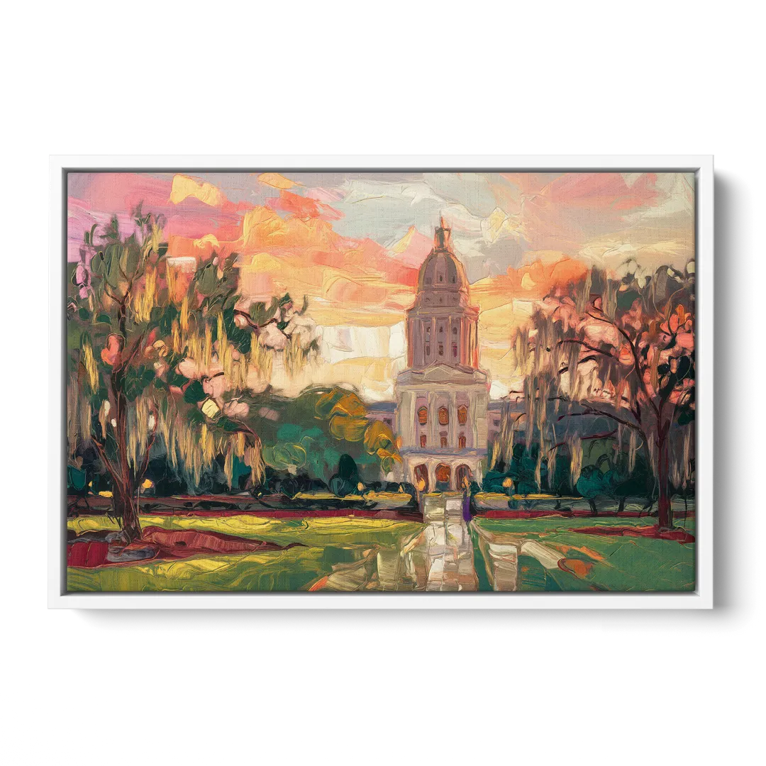 Baton Rouge Louisiana State Capitol Front - White Canvas Wall Art