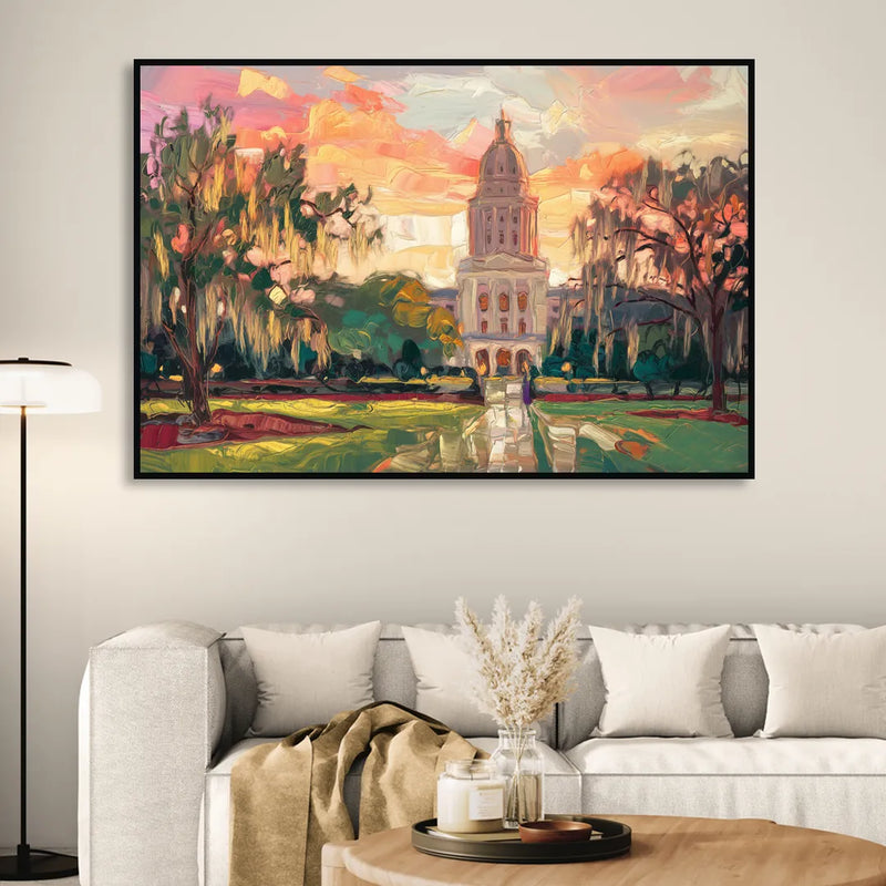 Baton Rouge Louisiana State Capitol Sitting Room - Black Canvas Wall Art