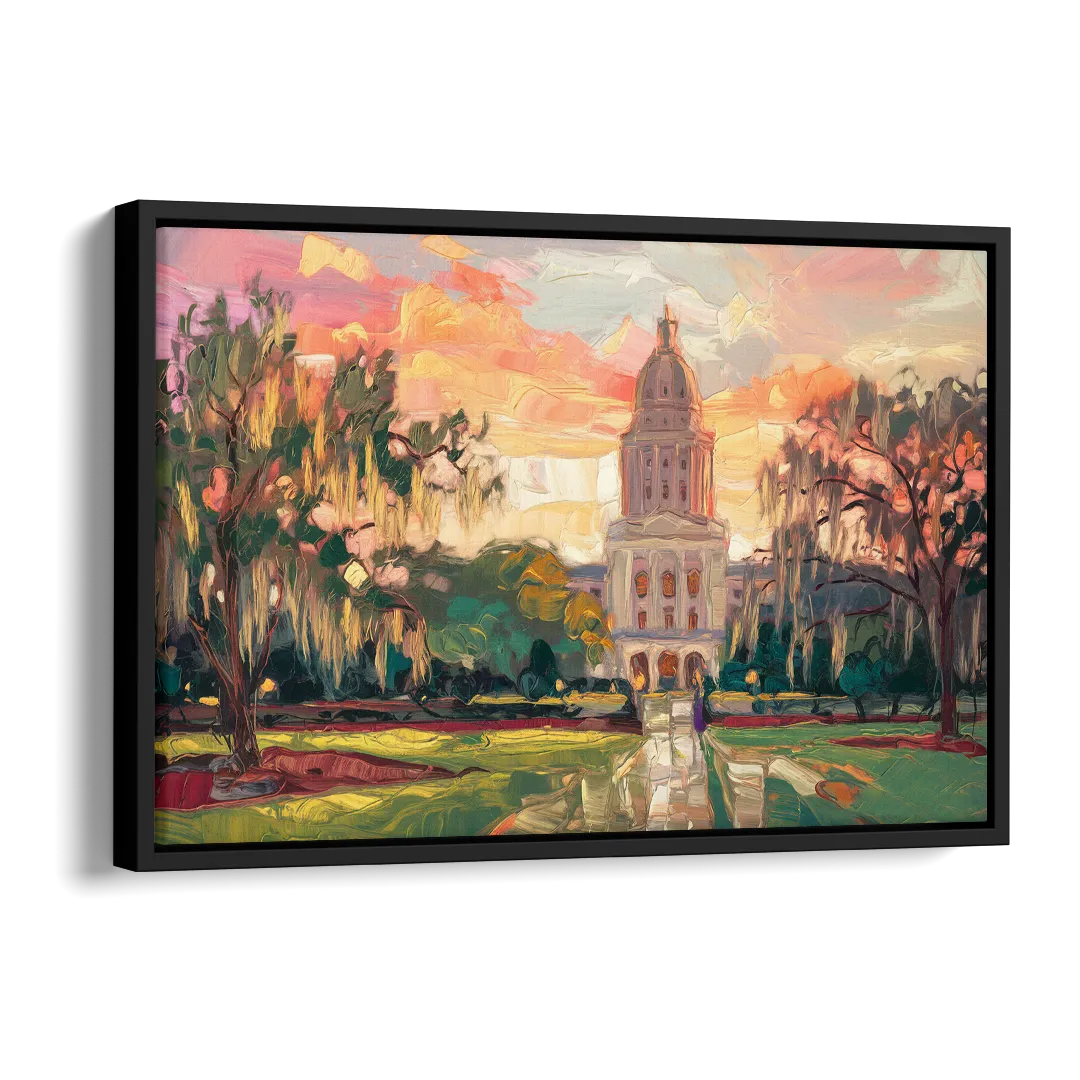 Baton Rouge Louisiana State Capitol Side - Black Canvas Wall Art