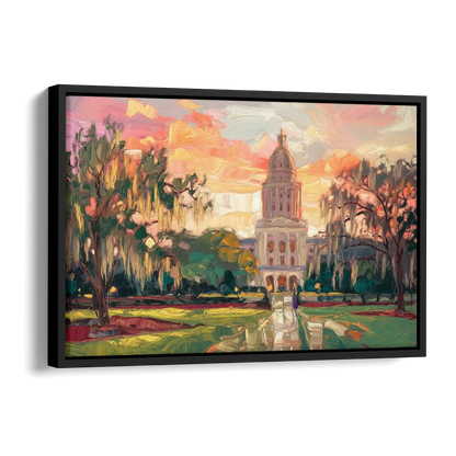 Baton Rouge Louisiana State Capitol Side - Black Canvas Wall Art