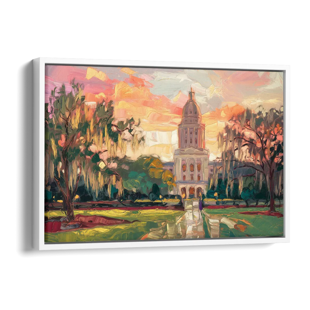 Baton Rouge Louisiana State Capitol Side - White Canvas Wall Art