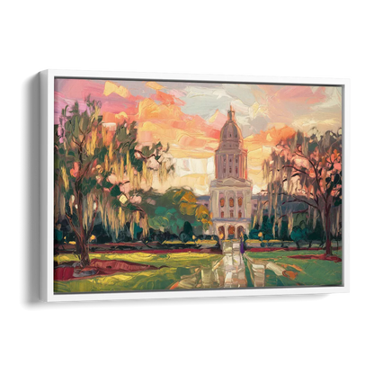 Baton Rouge Louisiana State Capitol Side - White Canvas Wall Art