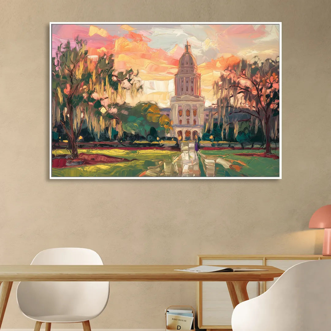 Baton Rouge Louisiana State Capitol Living Room - White Canvas Wall Art