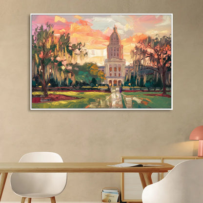 Baton Rouge Louisiana State Capitol Living Room - White Canvas Wall Art