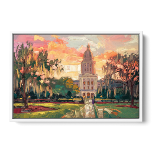 Baton Rouge Louisiana State Capitol - White Framed Canvas Wall Art - Front