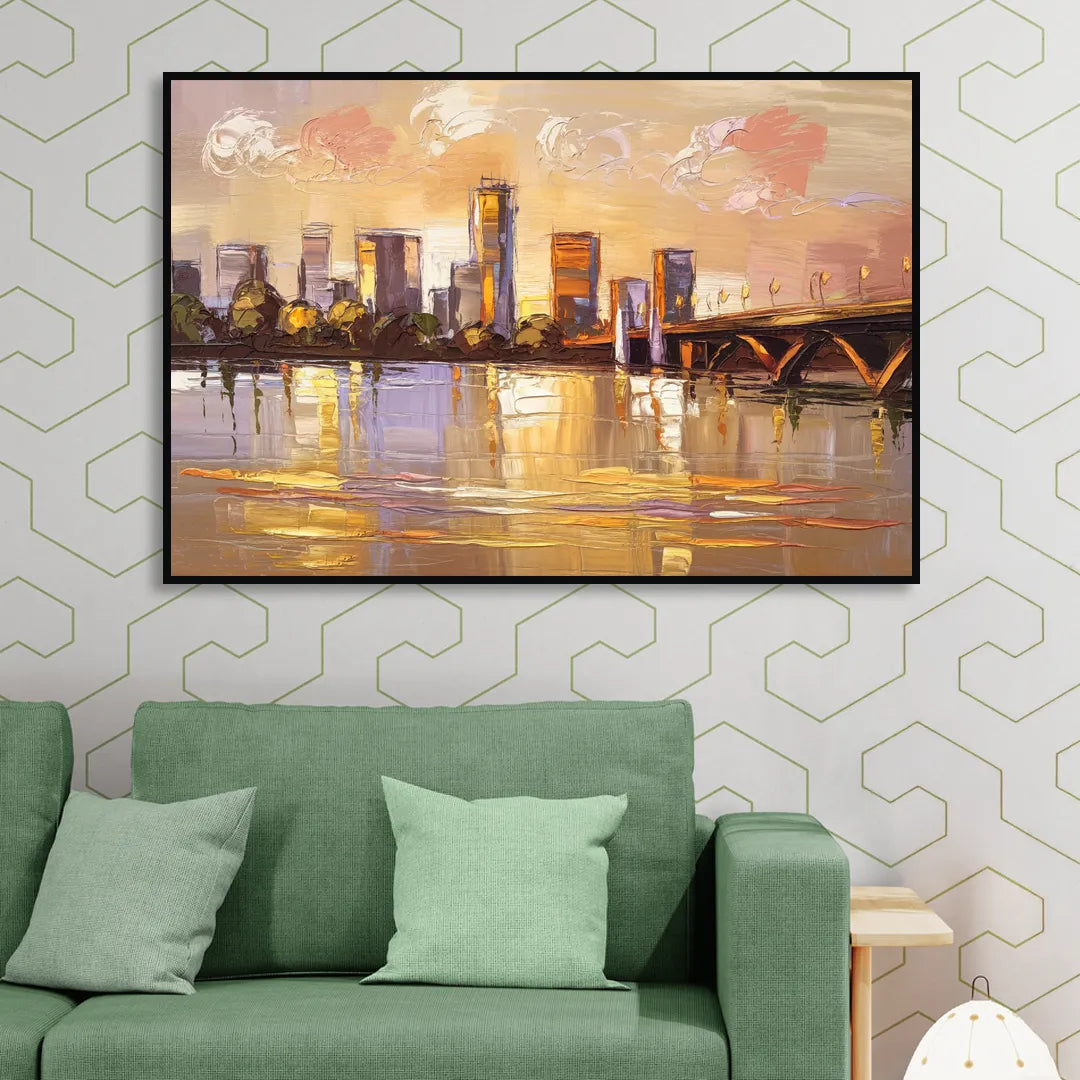 Baton Rouge Mississippi River View Sitting Room - Black Canvas Wall Art