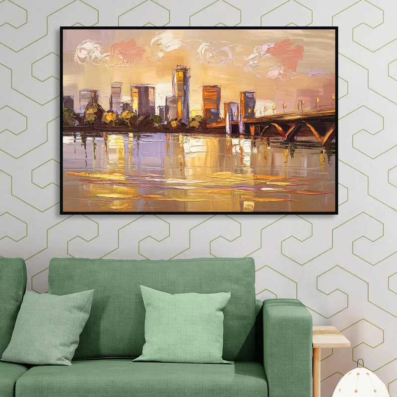 Baton Rouge Mississippi River View Sitting Room - Black Canvas Wall Art