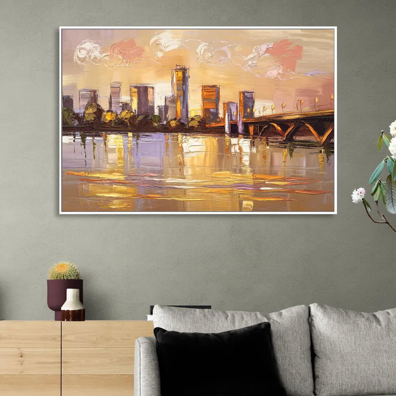 Baton Rouge Mississippi River View Sitting Room - White Canvas Wall Art