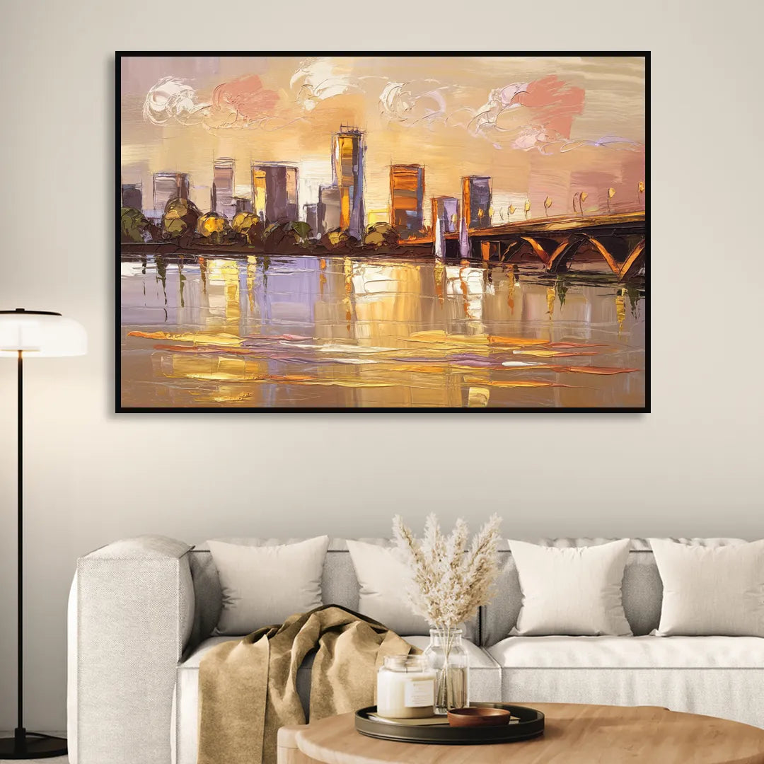 Baton Rouge Mississippi River View Living Room - Black Canvas Wall Art