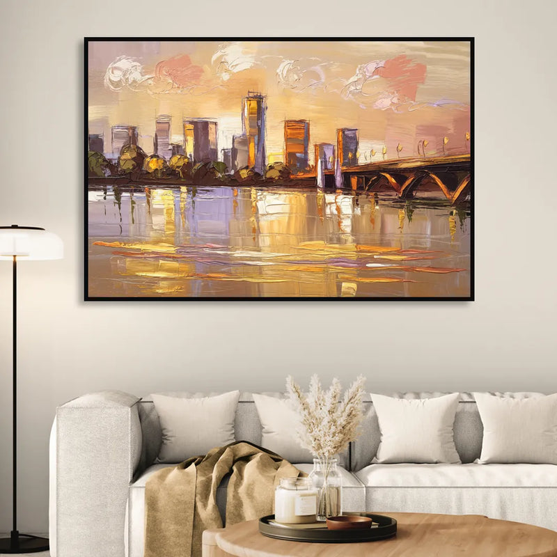 Baton Rouge Mississippi River View Living Room - Black Canvas Wall Art