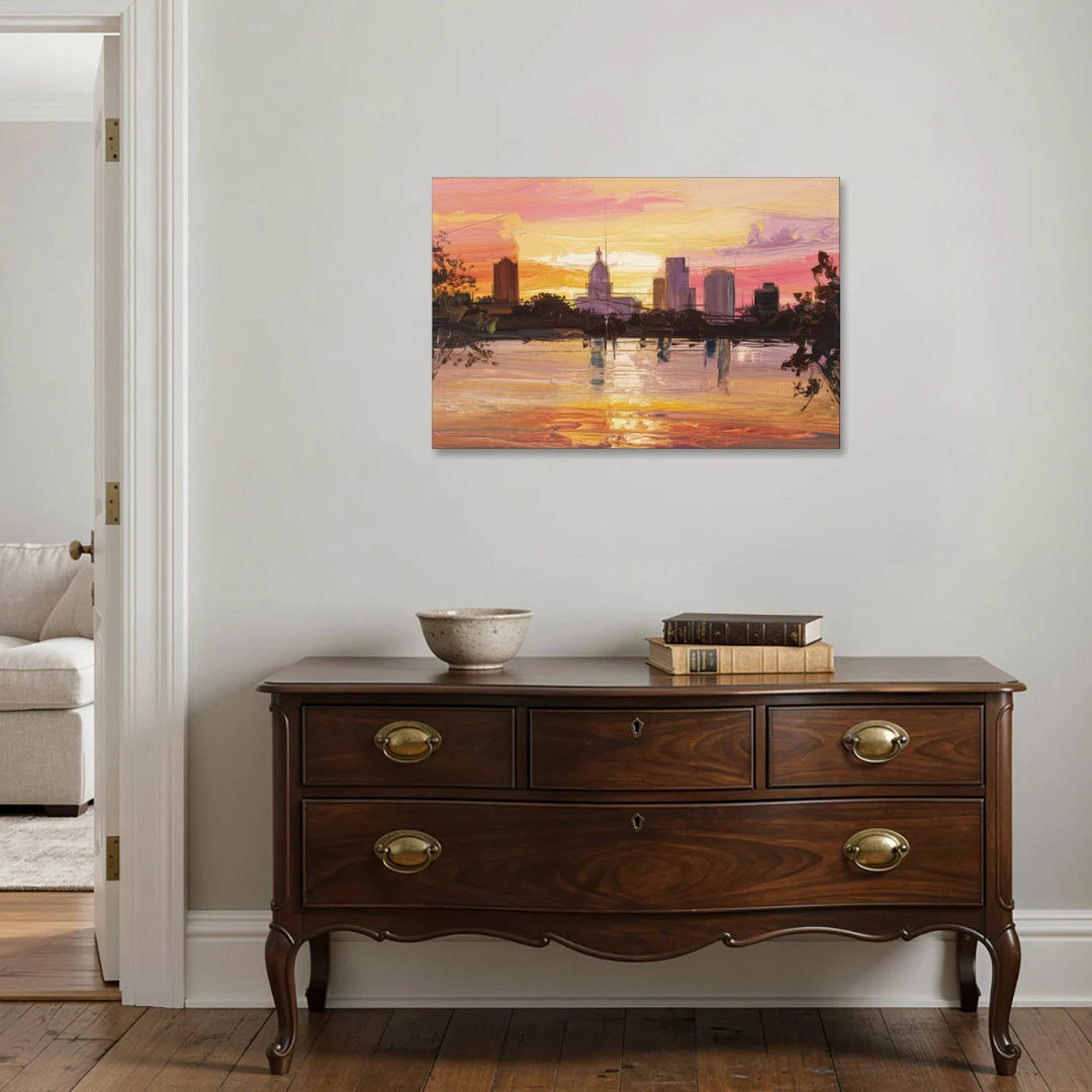 Baton Rouge Skyline Sunset - Canvas Wall Art - Coffee Table - 36x24