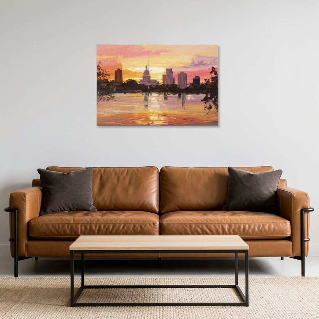 Baton Rouge Skyline Sunset - Canvas Wall Art - Sofa - 36x24
