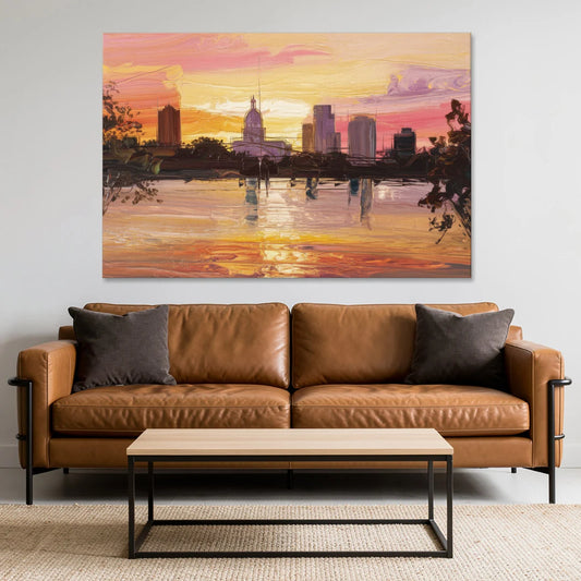 Baton Rouge Skyline Sunset - Canvas Wall Art - Sofa - 60x40