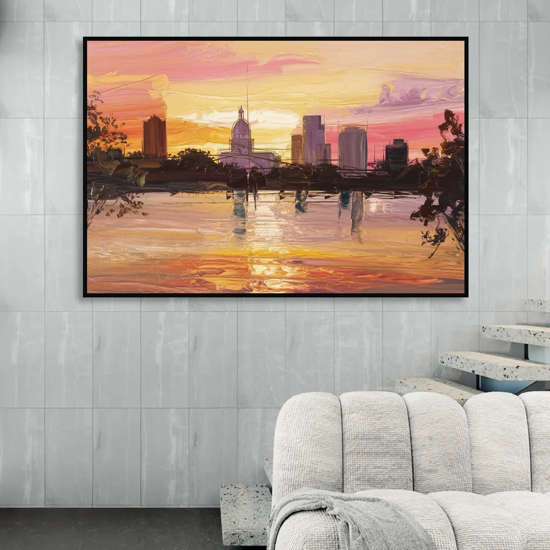 Baton Rouge Skyline Sunset Sitting Room - Black Canvas Wall Art