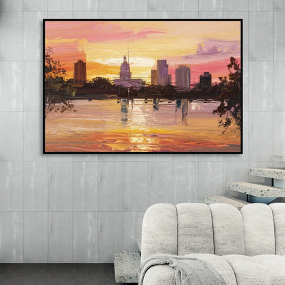 Baton Rouge Skyline Sunset Sitting Room - Black Canvas Wall Art