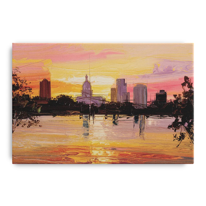 Baton Rouge Skyline Sunset Front - Canvas Wall Art